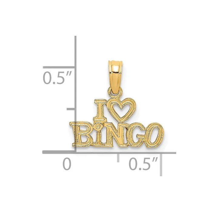 14K PolishedTextured I LOVE BINGO Charm TreasureFineJewelers Charm Necklaces
