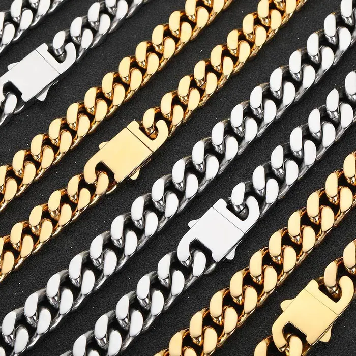 IceZeusShop PreStyled Sets 18k Gold Plated 9mm Stainless Steel Spring Buckle Cuban Chain IceZeusShop PreStyled Sets 18k Gold Plated 9mm Stainless Steel Spring Buckle Cuban Chain
