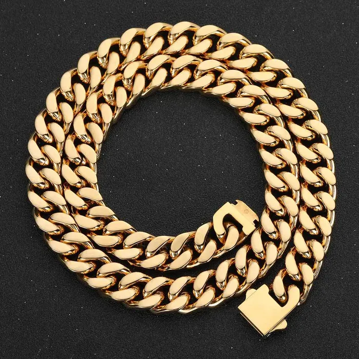 IceZeusShop PreStyled Sets 18k Gold Plated 9mm Stainless Steel Spring Buckle Cuban Chain IceZeusShop PreStyled Sets 18k Gold Plated 9mm Stainless Steel Spring Buckle Cuban Chain