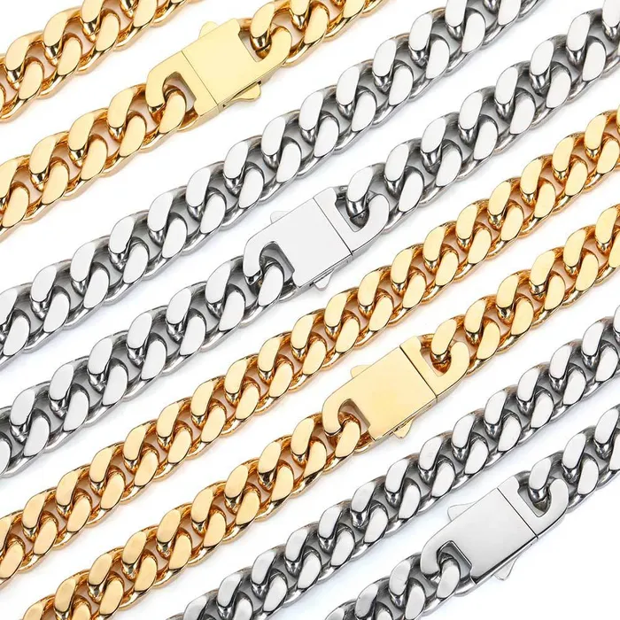 IceZeusShop PreStyled Sets 18k Gold Plated 9mm Stainless Steel Spring Buckle Cuban Chain IceZeusShop PreStyled Sets 18k Gold Plated 9mm Stainless Steel Spring Buckle Cuban Chain