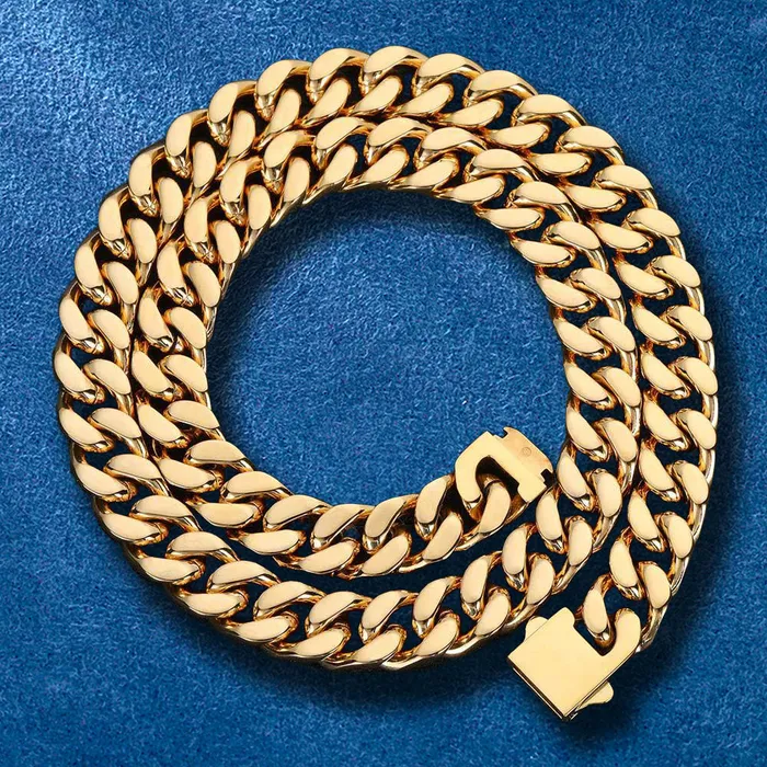 IceZeusShop PreStyled Sets 18k Gold Plated 9mm Stainless Steel Spring Buckle Cuban Chain IceZeusShop PreStyled Sets 18k Gold Plated 9mm Stainless Steel Spring Buckle Cuban Chain