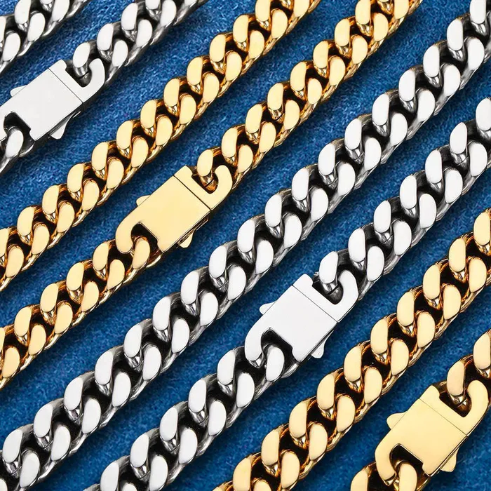IceZeusShop PreStyled Sets 18k Gold Plated 9mm Stainless Steel Spring Buckle Cuban Chain IceZeusShop PreStyled Sets 18k Gold Plated 9mm Stainless Steel Spring Buckle Cuban Chain