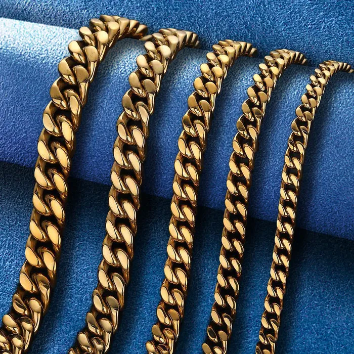 IceZeusShop PreStyled Sets 18k Gold Plated 9mm Stainless Steel Spring Buckle Cuban Chain IceZeusShop PreStyled Sets 18k Gold Plated 9mm Stainless Steel Spring Buckle Cuban Chain
