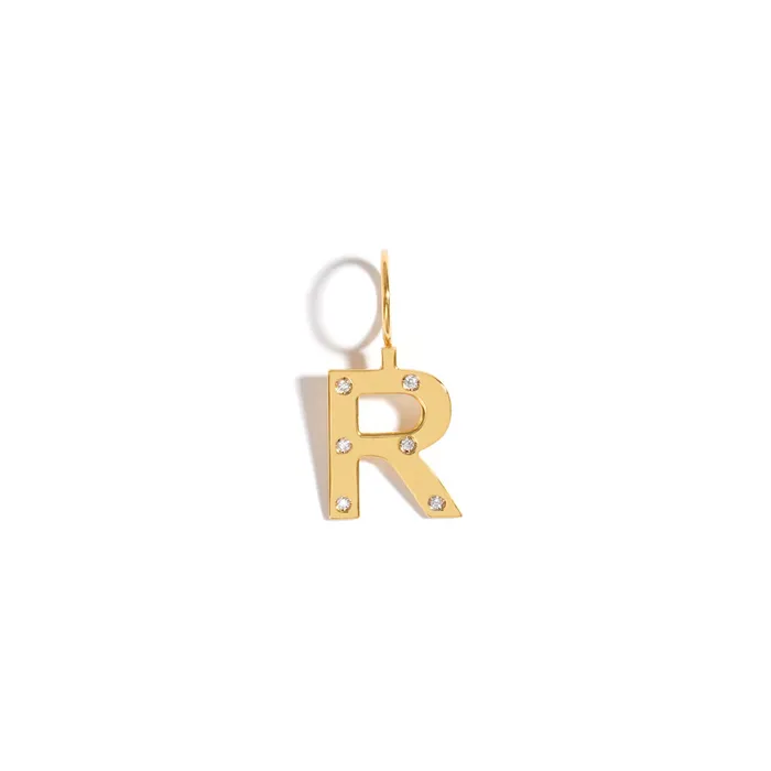 Jack Vartanian Necklaces ROCK LETTER PENDANT IN 18K YELLOW GOLD PLATED SILVER WITH DIAMOND