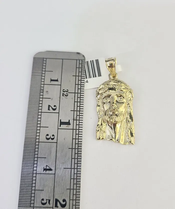 10K Gold Miami Cuban Chain Jesus Head Charm 1830 3mm REAL Pendant Gold and Diamond Charm Necklaces