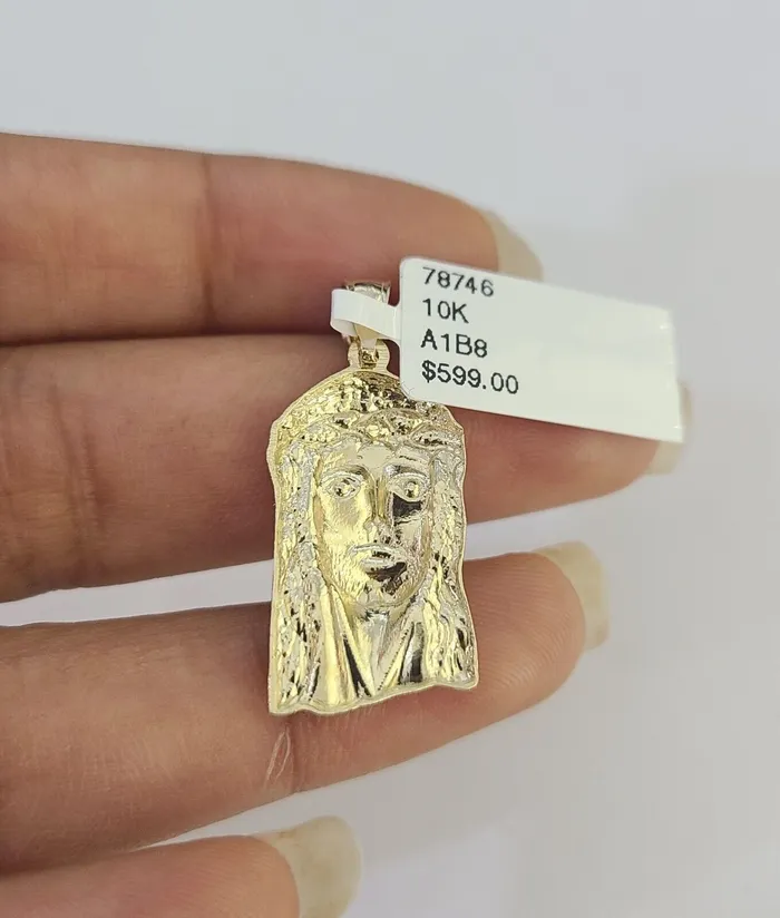 10K Gold Miami Cuban Chain Jesus Head Charm 1830 3mm REAL Pendant Gold and Diamond Charm Necklaces