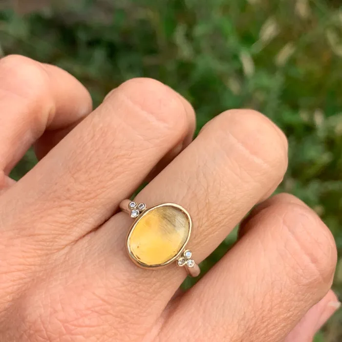 Citrine Ring With Diamond clusters in 14k and sterling silver Emily Amey Jewelry Rings