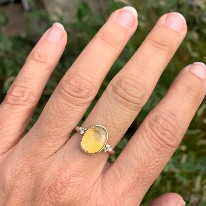 Citrine Ring With Diamond clusters in 14k and sterling silver Emily Amey Jewelry Rings