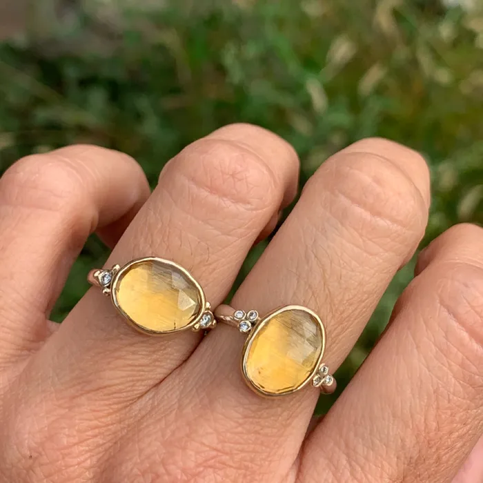 Citrine Ring With Diamond clusters in 14k and sterling silver Emily Amey Jewelry Rings