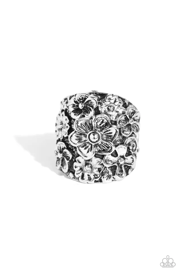 Burnished Bouquet Silver Ring Jewelry by Bretta Paparazzi Accessories Rings