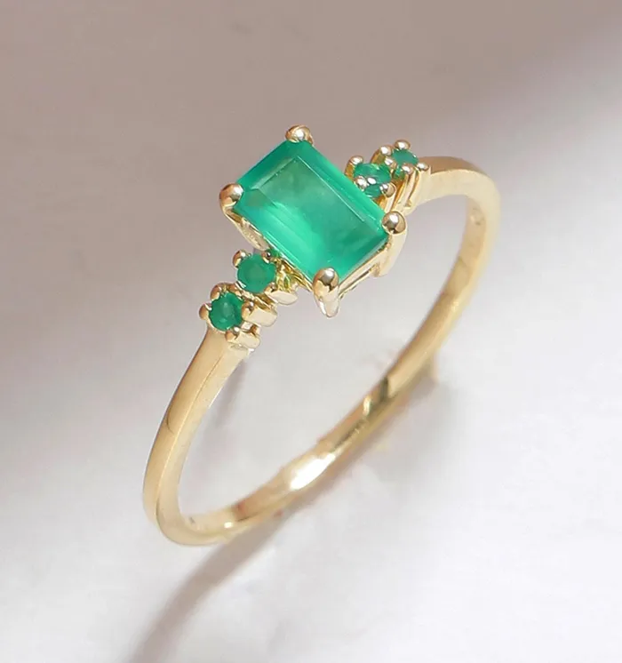 078 Ct Green Onyx Solid 10k Yellow Gold Ring Jewelry YoTreasure Rings