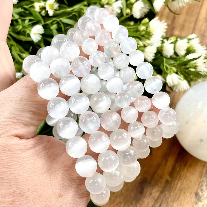 Bracelets Lily Rose Jewelry Last one Selenite Satin Spar Cleansing Spiritual Protector Premium Collection 10mm Stretch Bracelet