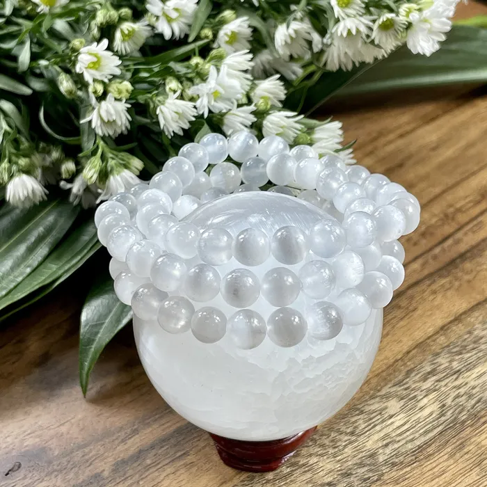 Bracelets Lily Rose Jewelry Last one Selenite Satin Spar Cleansing Spiritual Protector Premium Collection 10mm Stretch Bracelet