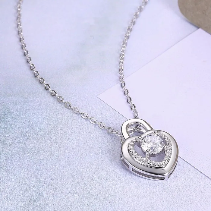 customjewelryan Necklaces Heart Lock Shape Cubic Zirconia 925 Sterling Silver Necklaces Pendants Fashion Party Jewelry For Women