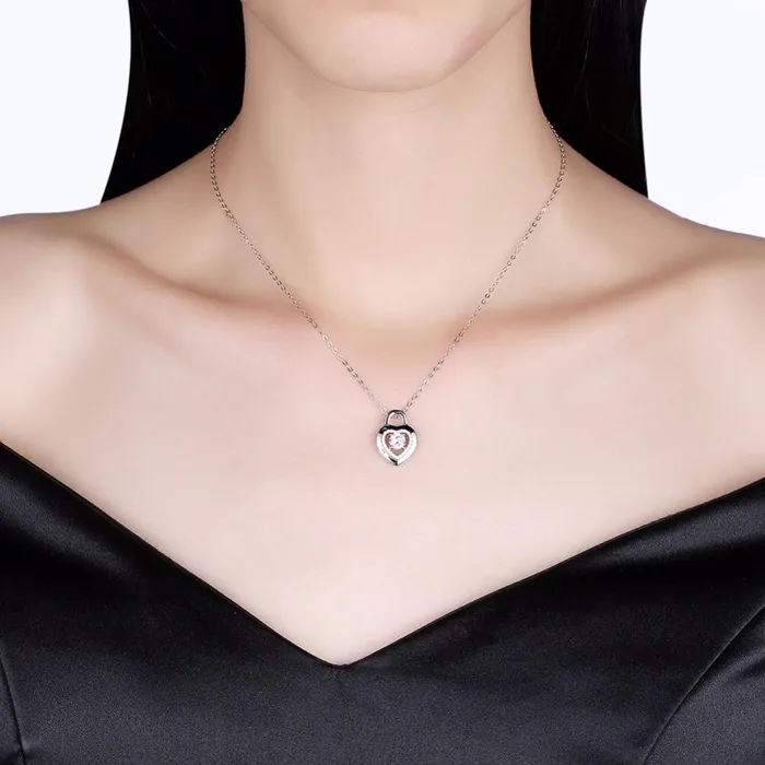 customjewelryan Necklaces Heart Lock Shape Cubic Zirconia 925 Sterling Silver Necklaces Pendants Fashion Party Jewelry For Women