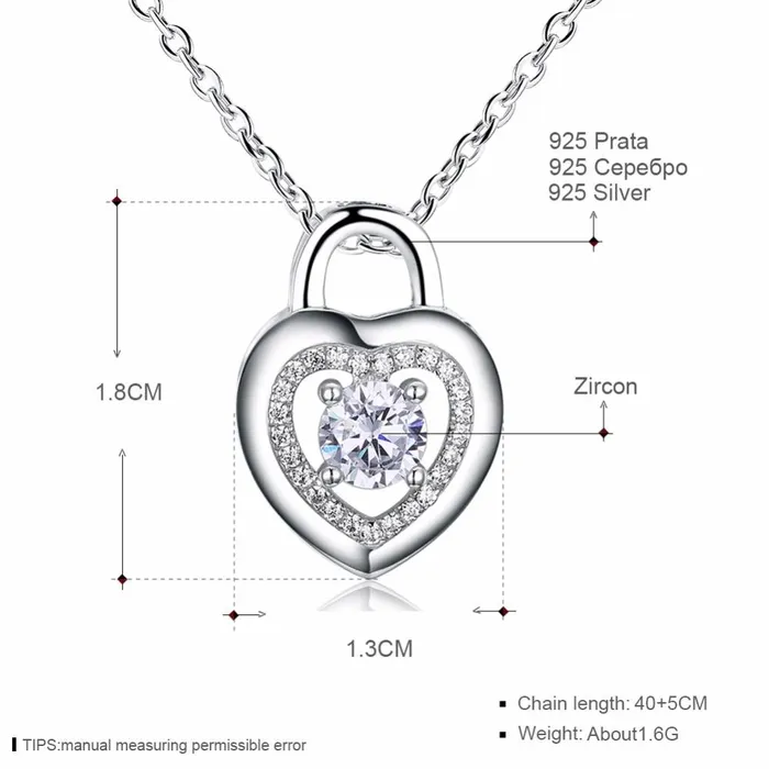 customjewelryan Necklaces Heart Lock Shape Cubic Zirconia 925 Sterling Silver Necklaces Pendants Fashion Party Jewelry For Women