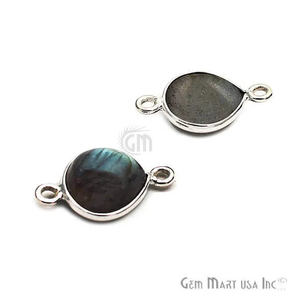 GemMartUSA Labradorite Cabochon Heart Shape 10mm Silver Plated Double Bail Gemstone Bezel Connector Rings