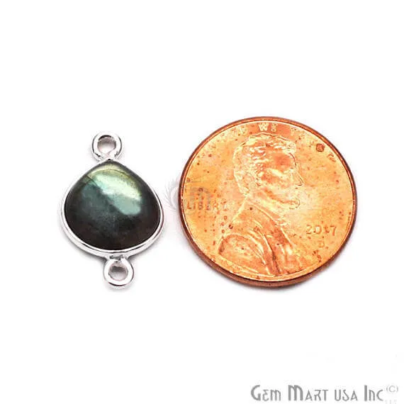 GemMartUSA Labradorite Cabochon Heart Shape 10mm Silver Plated Double Bail Gemstone Bezel Connector Rings
