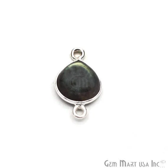 GemMartUSA Labradorite Cabochon Heart Shape 10mm Silver Plated Double Bail Gemstone Bezel Connector Rings