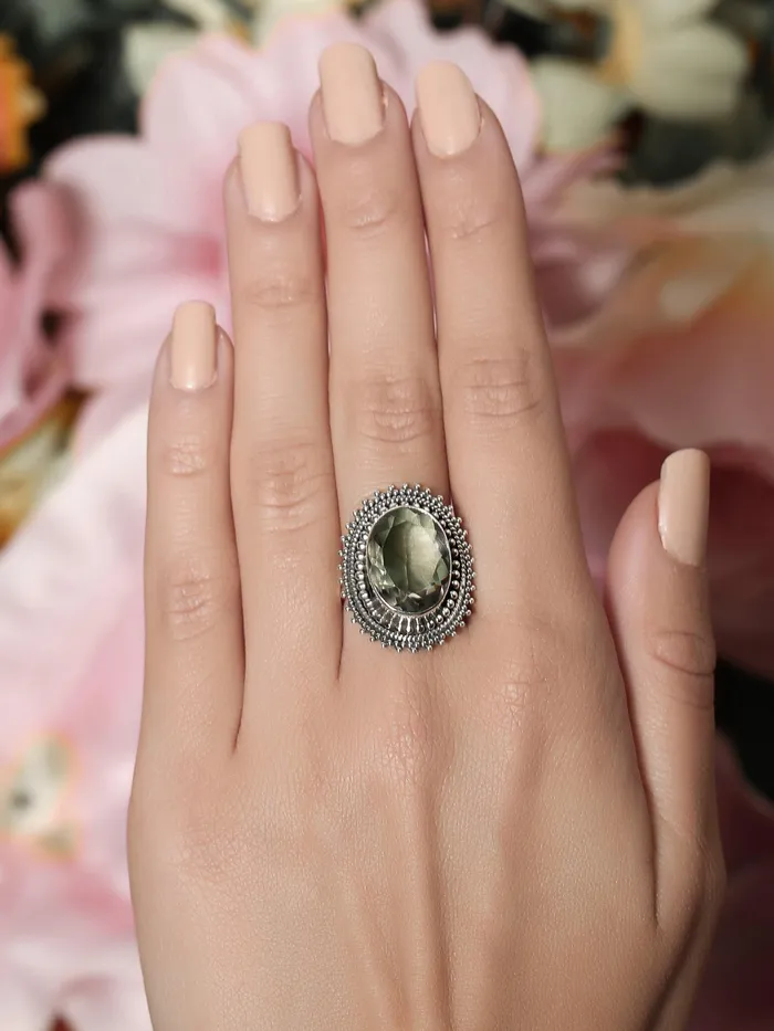 Green Amethyst Solid 925 Sterling Silver Designer Ring Jewelry YoTreasure Rings