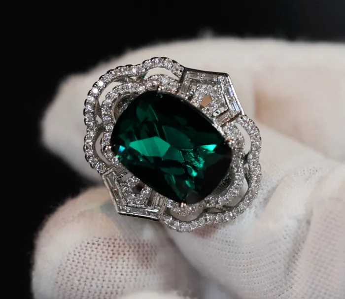 Green Statement Ring Green Diamond Ring Big Diamond Engagement Ring Lab Diamonds London Rings