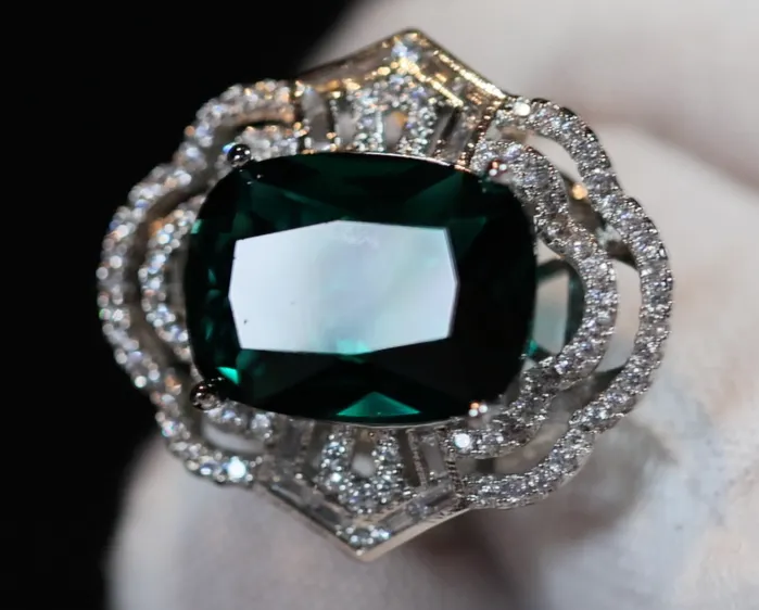 Green Statement Ring Green Diamond Ring Big Diamond Engagement Ring Lab Diamonds London Rings