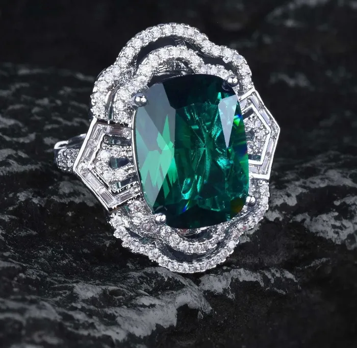 Green Statement Ring Green Diamond Ring Big Diamond Engagement Ring Lab Diamonds London Rings