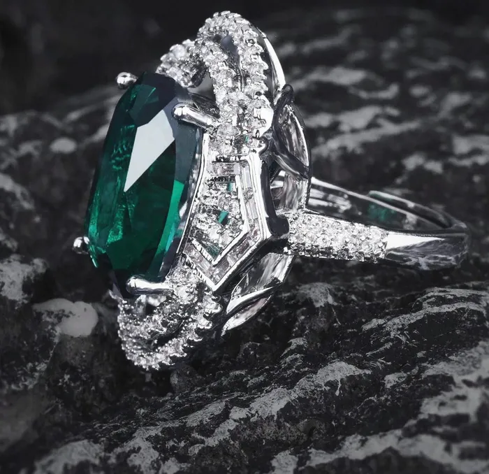Green Statement Ring Green Diamond Ring Big Diamond Engagement Ring Lab Diamonds London Rings