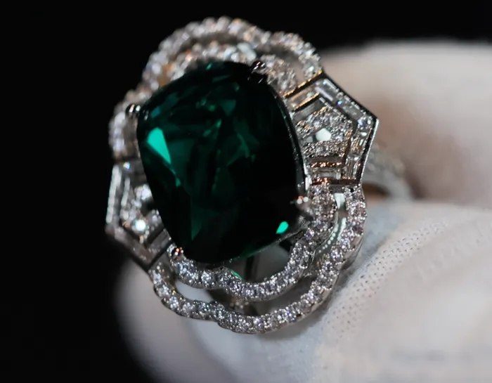 Green Statement Ring Green Diamond Ring Big Diamond Engagement Ring Lab Diamonds London Rings