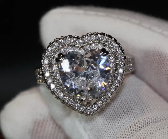 Heart Ring Heart Rings Iced Out Heart Ring Halo Ring Double Halo Ring Heart Shape Ring Womens Diamond ring Diamond Heart Ring Lab Diamonds London Rings