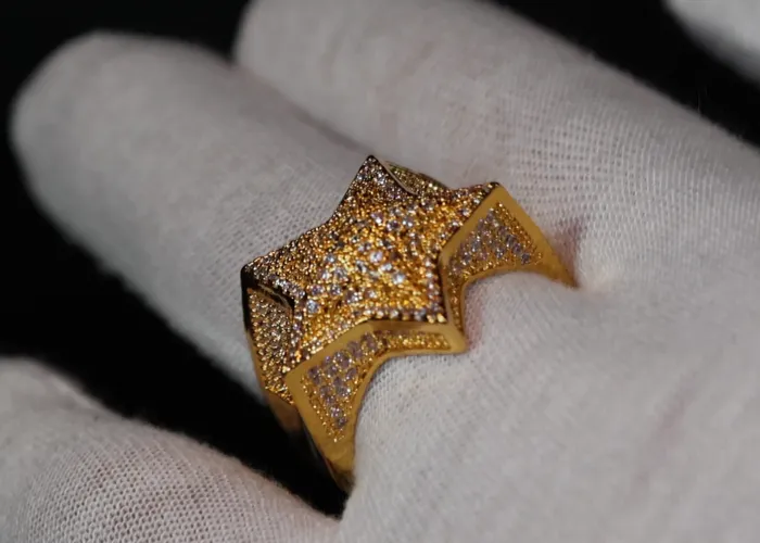 Iced Out Star Ring Star Ring Diamond Star Ring Star Shaped ring Iced Out Star Ring Gold Iced Out Star Ring Big Star Ring Lab Diamonds London Rings
