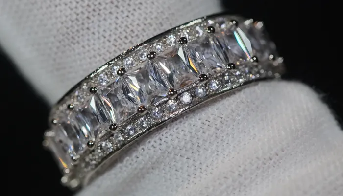 Lab Diamonds London Rings Baguette Ring Silver Diamond Eternity Ring Womens Wedding Band Diamond Ring