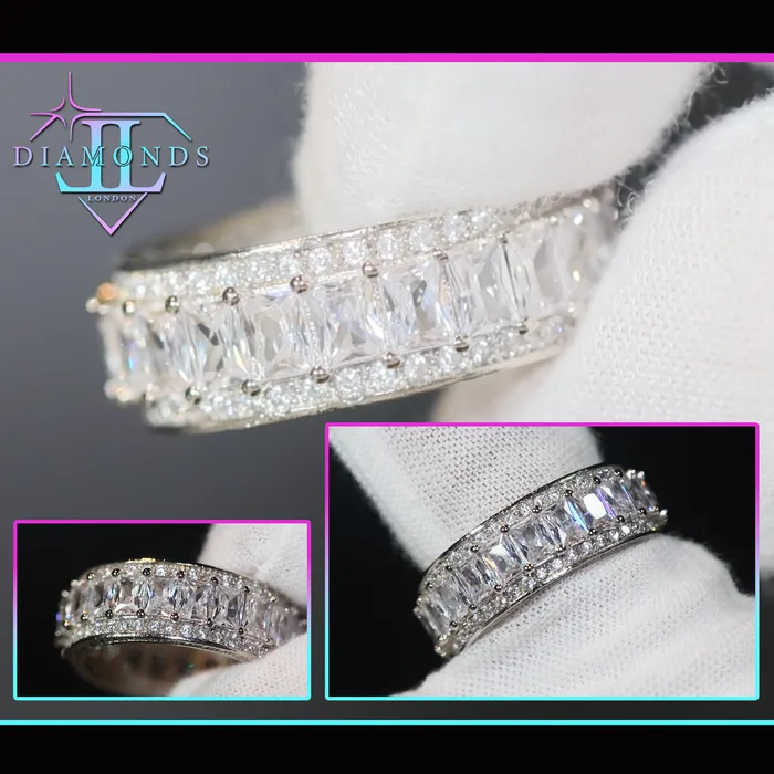Lab Diamonds London Rings Baguette Ring Silver Diamond Eternity Ring Womens Wedding Band Diamond Ring