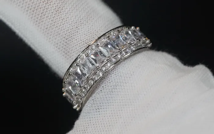 Lab Diamonds London Rings Baguette Ring Silver Diamond Eternity Ring Womens Wedding Band Diamond Ring