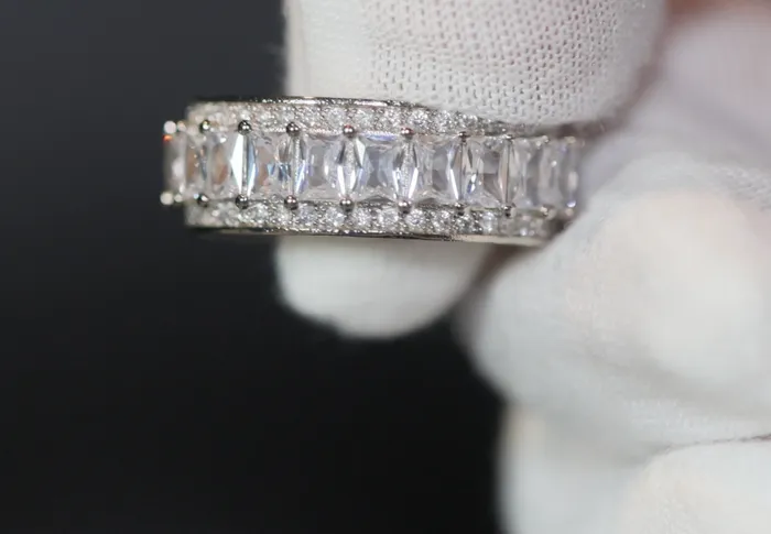 Lab Diamonds London Rings Baguette Ring Silver Diamond Eternity Ring Womens Wedding Band Diamond Ring