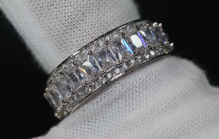 Lab Diamonds London Rings Baguette Ring Silver Diamond Eternity Ring Womens Wedding Band Diamond Ring