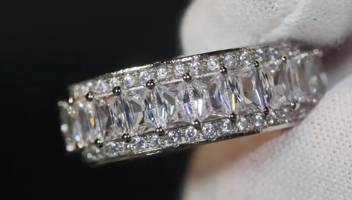 Lab Diamonds London Rings Baguette Ring Silver Diamond Eternity Ring Womens Wedding Band Diamond Ring