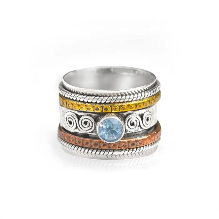Natural Blue Topaz Solid 925 Sterling Silver Brass Copper Meditation Spinning Ring Jewelry YoTreasure Rings Natural Blue Topaz Solid 925 Sterling Silver Brass Copper Meditation Spinning Ring Jewelry YoTreasure Rings