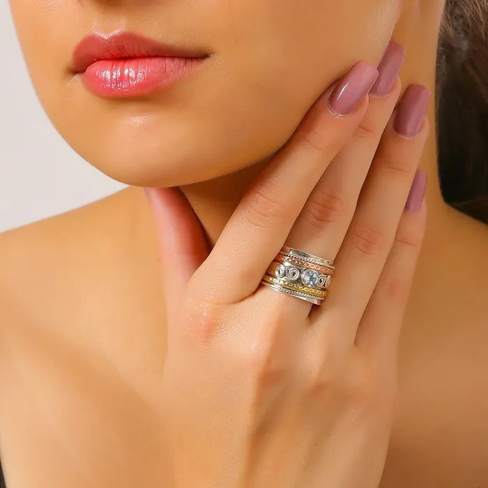 Natural Blue Topaz Solid 925 Sterling Silver Brass Copper Meditation Spinning Ring Jewelry YoTreasure Rings