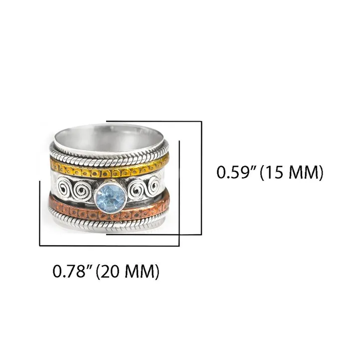 Natural Blue Topaz Solid 925 Sterling Silver Brass Copper Meditation Spinning Ring Jewelry YoTreasure Rings
