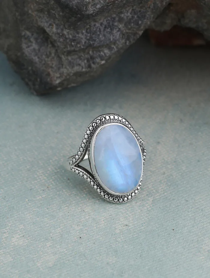 Rings Rainbow Moonstone Solid 925 Sterling Silver Ring Jewelry YoTreasure