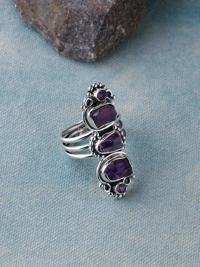 Rings YoTreasure Rough Amethyst Solid 925 Sterling Silver Designer Ring Jewelry Rings YoTreasure Rough Amethyst Solid 925 Sterling Silver Designer Ring Jewelry