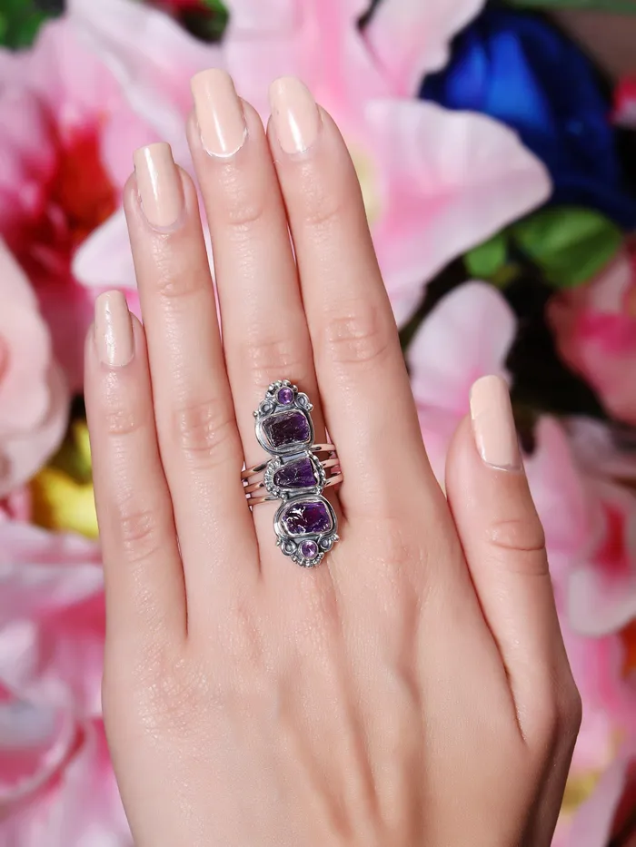 Rings YoTreasure Rough Amethyst Solid 925 Sterling Silver Designer Ring Jewelry Rings YoTreasure Rough Amethyst Solid 925 Sterling Silver Designer Ring Jewelry
