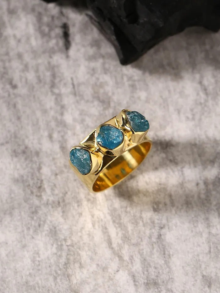 Rings YoTreasure Rough Neon Apatite Solid 925 Sterling Silver Gold Plated Ring Jewelry Rings YoTreasure Rough Neon Apatite Solid 925 Sterling Silver Gold Plated Ring Jewelry