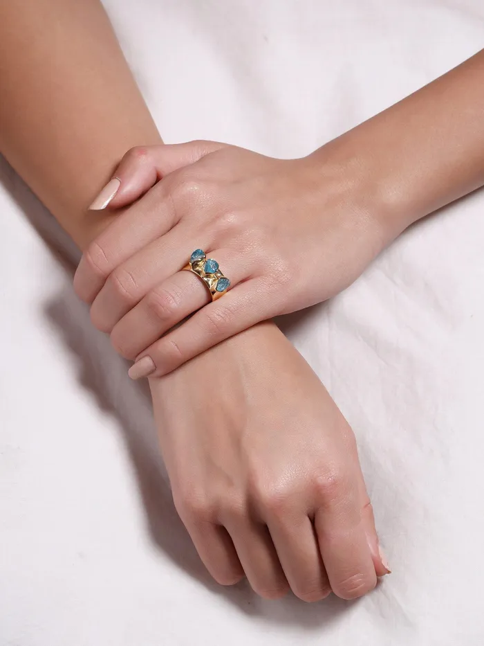 Rings YoTreasure Rough Neon Apatite Solid 925 Sterling Silver Gold Plated Ring Jewelry Rings YoTreasure Rough Neon Apatite Solid 925 Sterling Silver Gold Plated Ring Jewelry