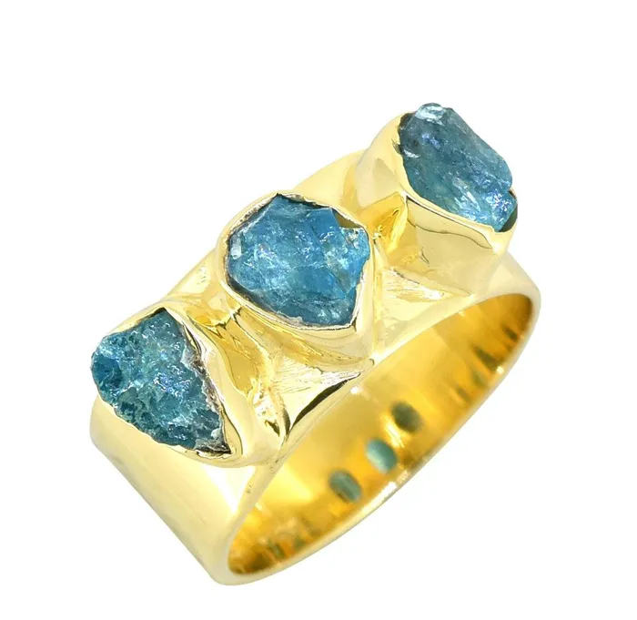 Rings YoTreasure Rough Neon Apatite Solid 925 Sterling Silver Gold Plated Ring Jewelry Rings YoTreasure Rough Neon Apatite Solid 925 Sterling Silver Gold Plated Ring Jewelry
