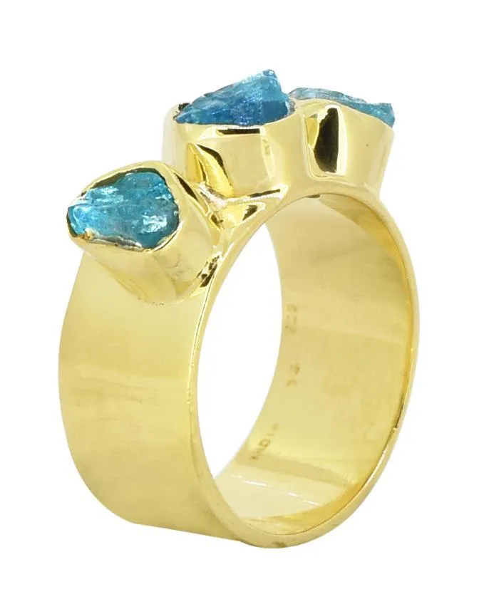 Rings YoTreasure Rough Neon Apatite Solid 925 Sterling Silver Gold Plated Ring Jewelry Rings YoTreasure Rough Neon Apatite Solid 925 Sterling Silver Gold Plated Ring Jewelry