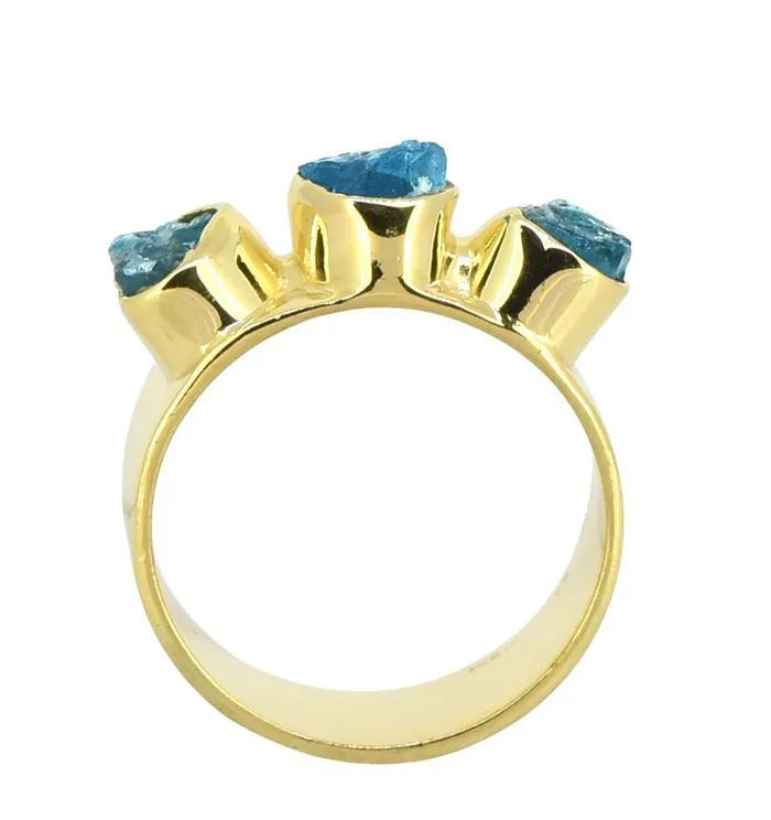 Rings YoTreasure Rough Neon Apatite Solid 925 Sterling Silver Gold Plated Ring Jewelry Rings YoTreasure Rough Neon Apatite Solid 925 Sterling Silver Gold Plated Ring Jewelry