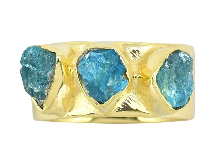 Rings YoTreasure Rough Neon Apatite Solid 925 Sterling Silver Gold Plated Ring Jewelry Rings YoTreasure Rough Neon Apatite Solid 925 Sterling Silver Gold Plated Ring Jewelry
