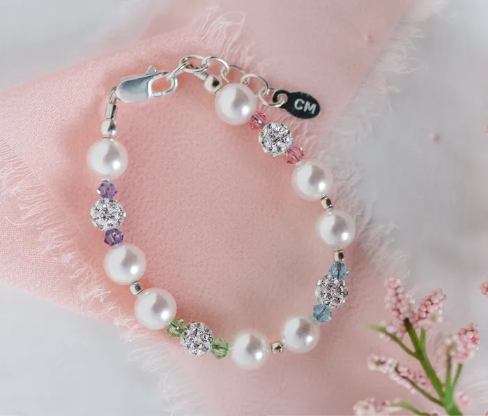 Sterling Silver Pearl Rainbow Bracelet for Kids and Little Girls Cherished Moments Bracelets